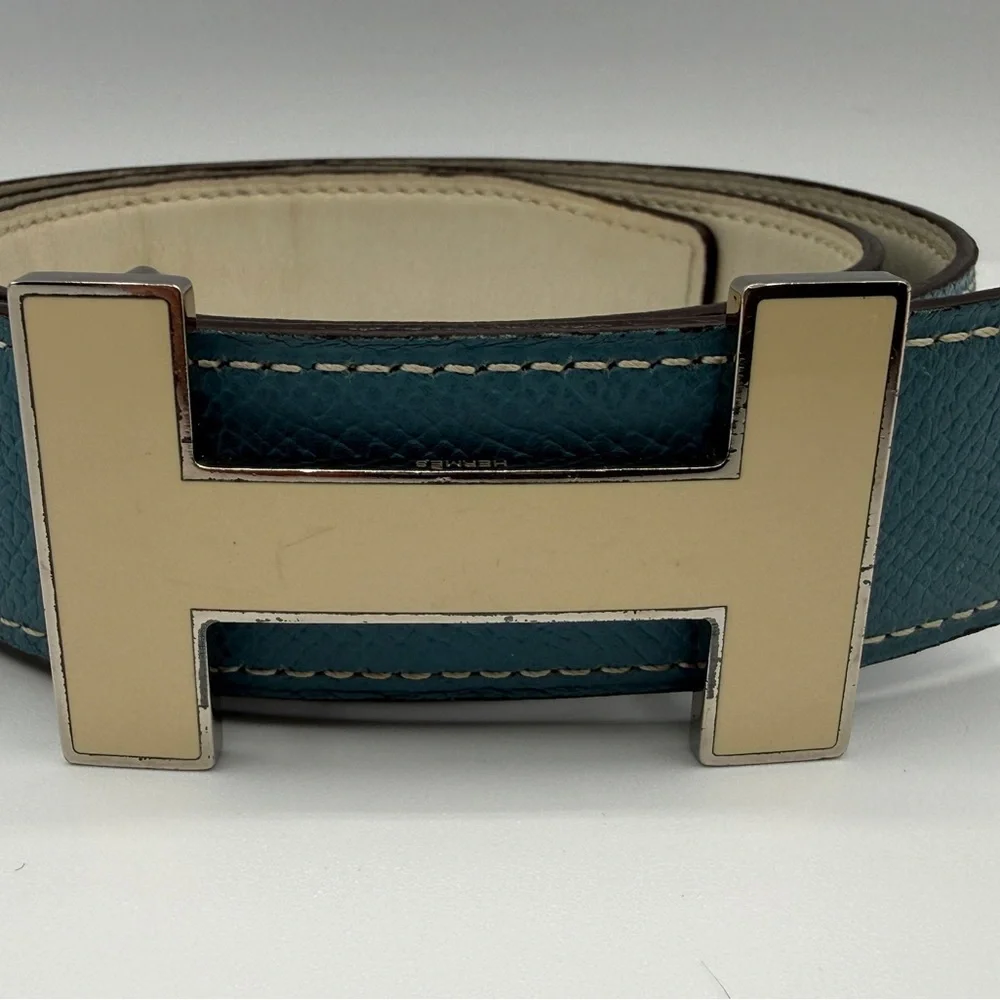 Hermes Teal Belt with Gold Buckle - Picture 2 of 7
